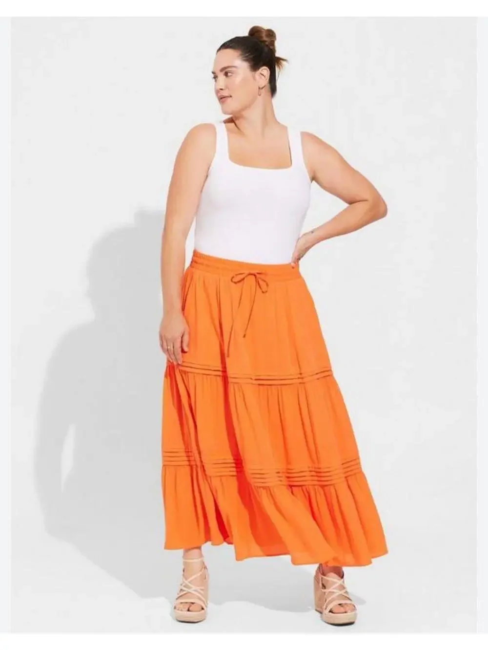 NWT Torrid Orange Maxi Gauze Pintuck Long Skirt Sz 0 or Large